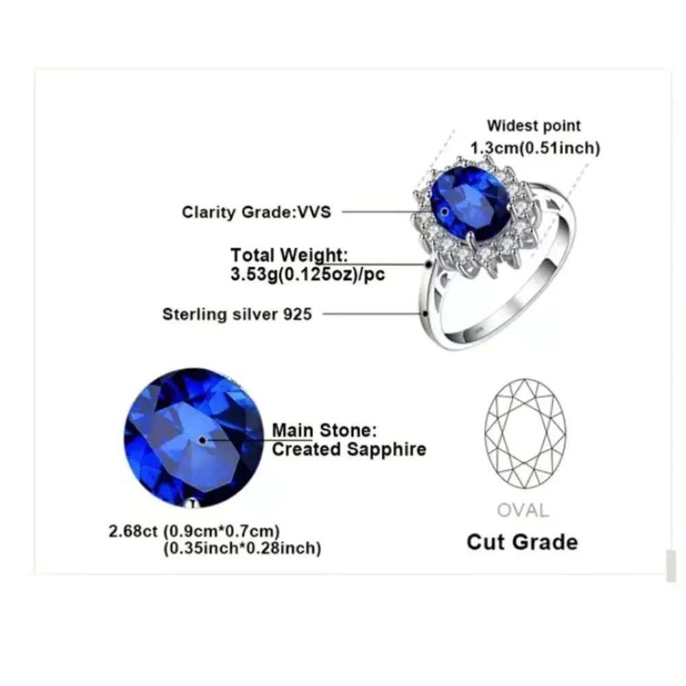 🔅🆕🔅✨S925 Princess Di Kate Middleton Inspired Halo Blue Sapphire Ring✨